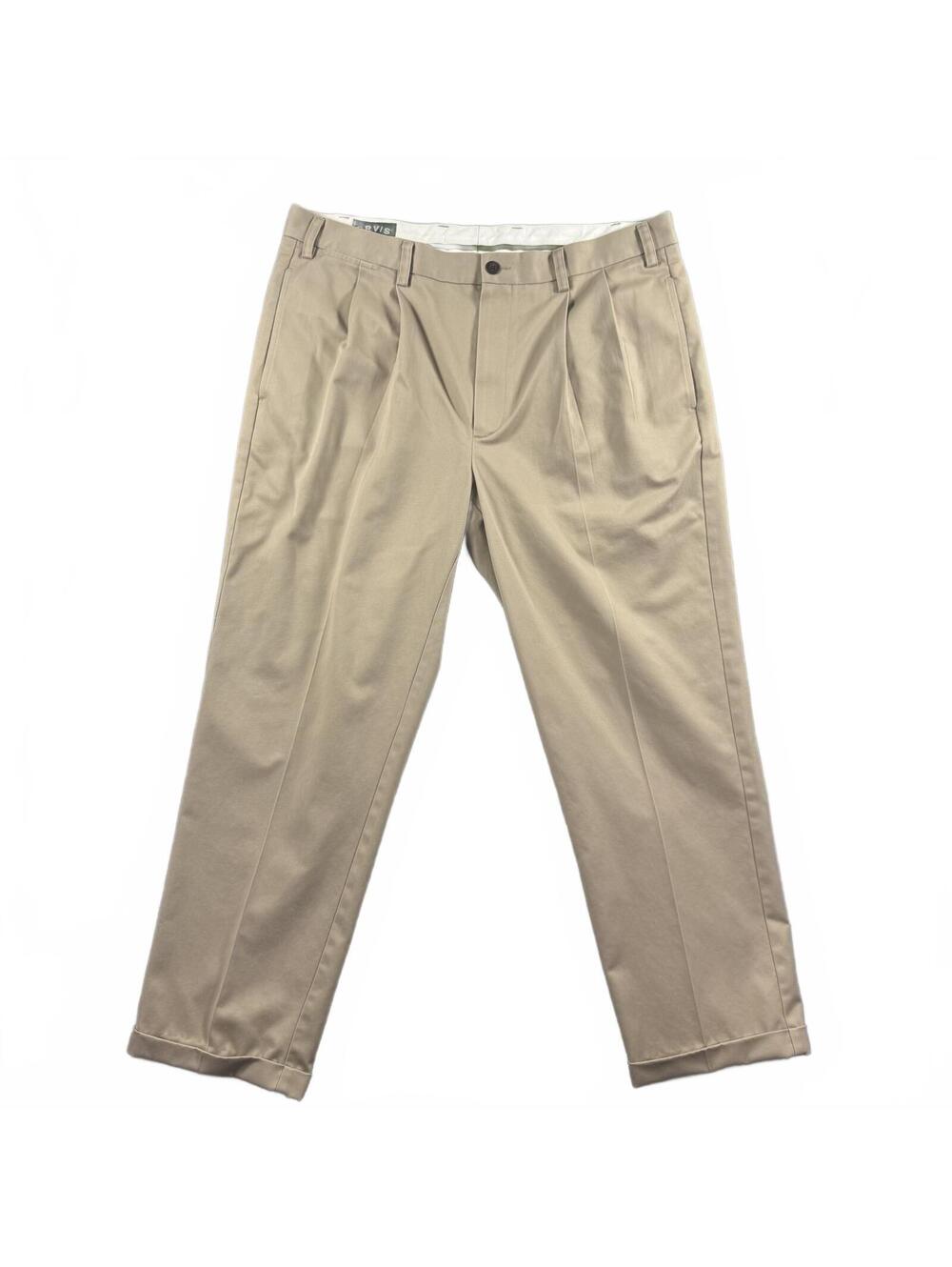Orvis Men’s Pleated Khaki Chinos Pants Size 38 Cuffed Tan 100% Cotton